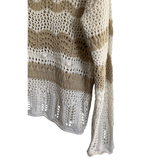 Beach Lunch Lounge Collection Womens Medium Cream Tan Striped Sweater Open Knit - Picture 7 of 9